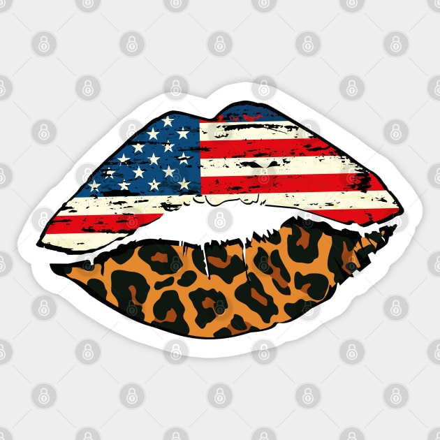 Womens Cheetah Lipstick / Red White & Leopard Patriotic Kiss Sticker by WassilArt